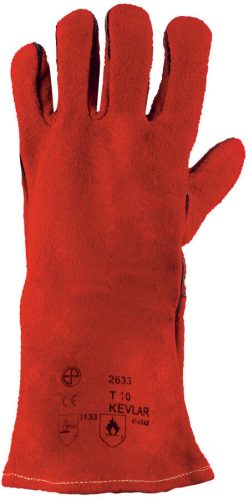 Antisztatikus, kevlar szálas szikra- és hőálló piros bőrkesztyű
